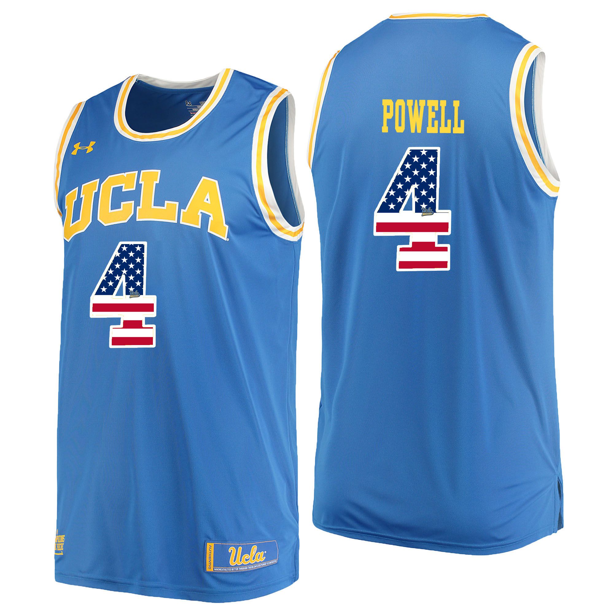 Men UCLA UA 4 Powell Light Blue Flag Customized NCAA Jerseys